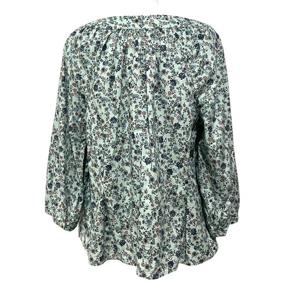 J. Jill Floral Peasant Top Blue Feminine Boho Cotton Button Up Womens Petite L - Picture 4 of 7